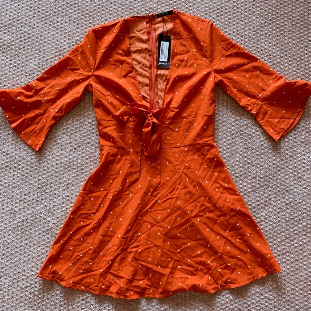 TAGGED never worn burnt orange polka dot dress